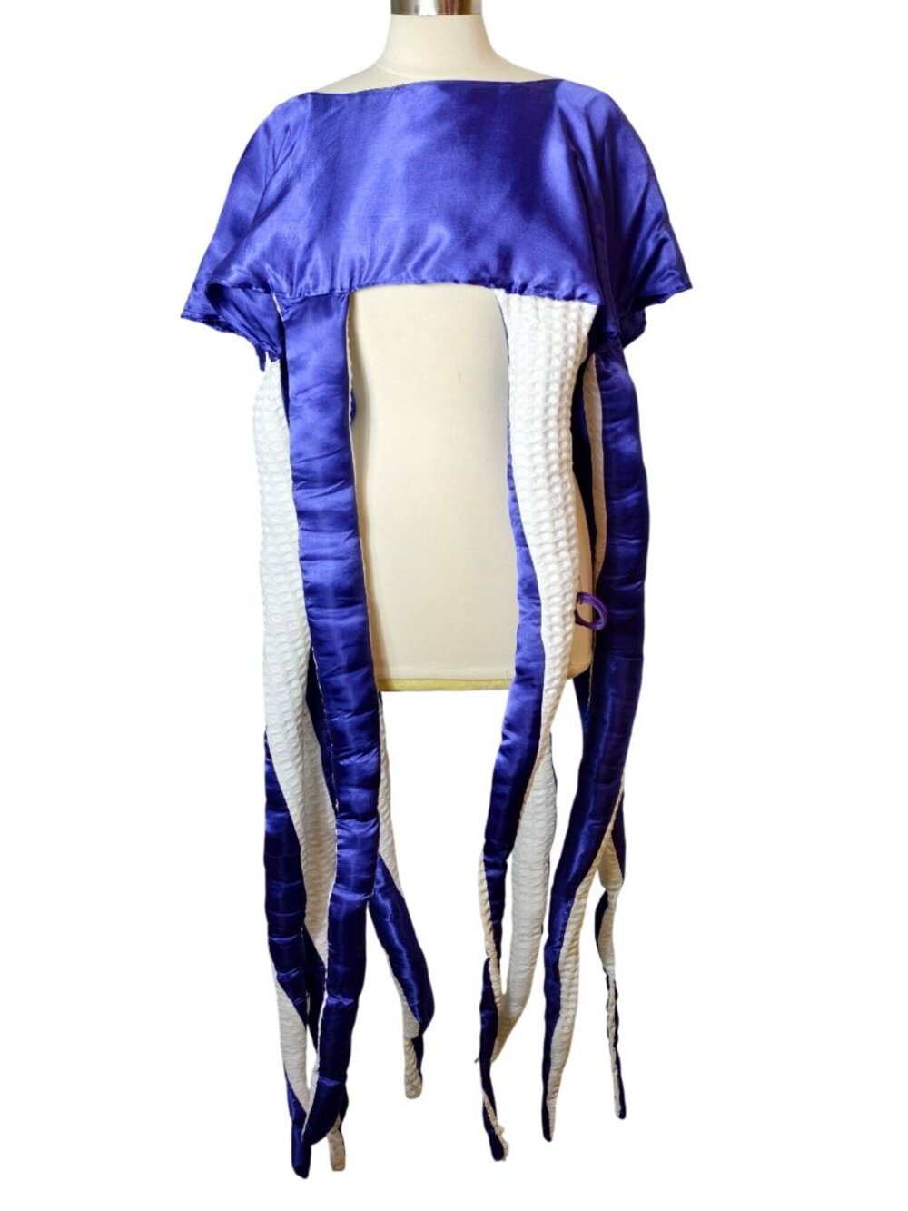 Womens Octopus Costume Satin & Textured Fabric Tentacles Blue & White Unique Des